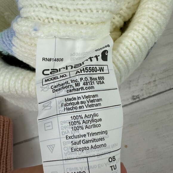 Lot of 2 Carhartt Rib Knit Beanie Pink /white Stripe Women's NEW Hat OS - Picture 4 of 7